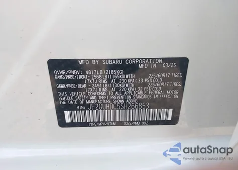 2025 Subaru Crosstrek Premium from USA, damaged, VIN JF2GUHDC5SH266853